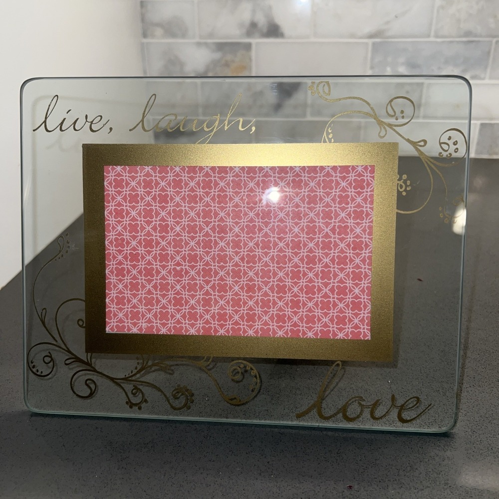 All Glass Frame,  Live Laugh Love Gold Print 7"x9"